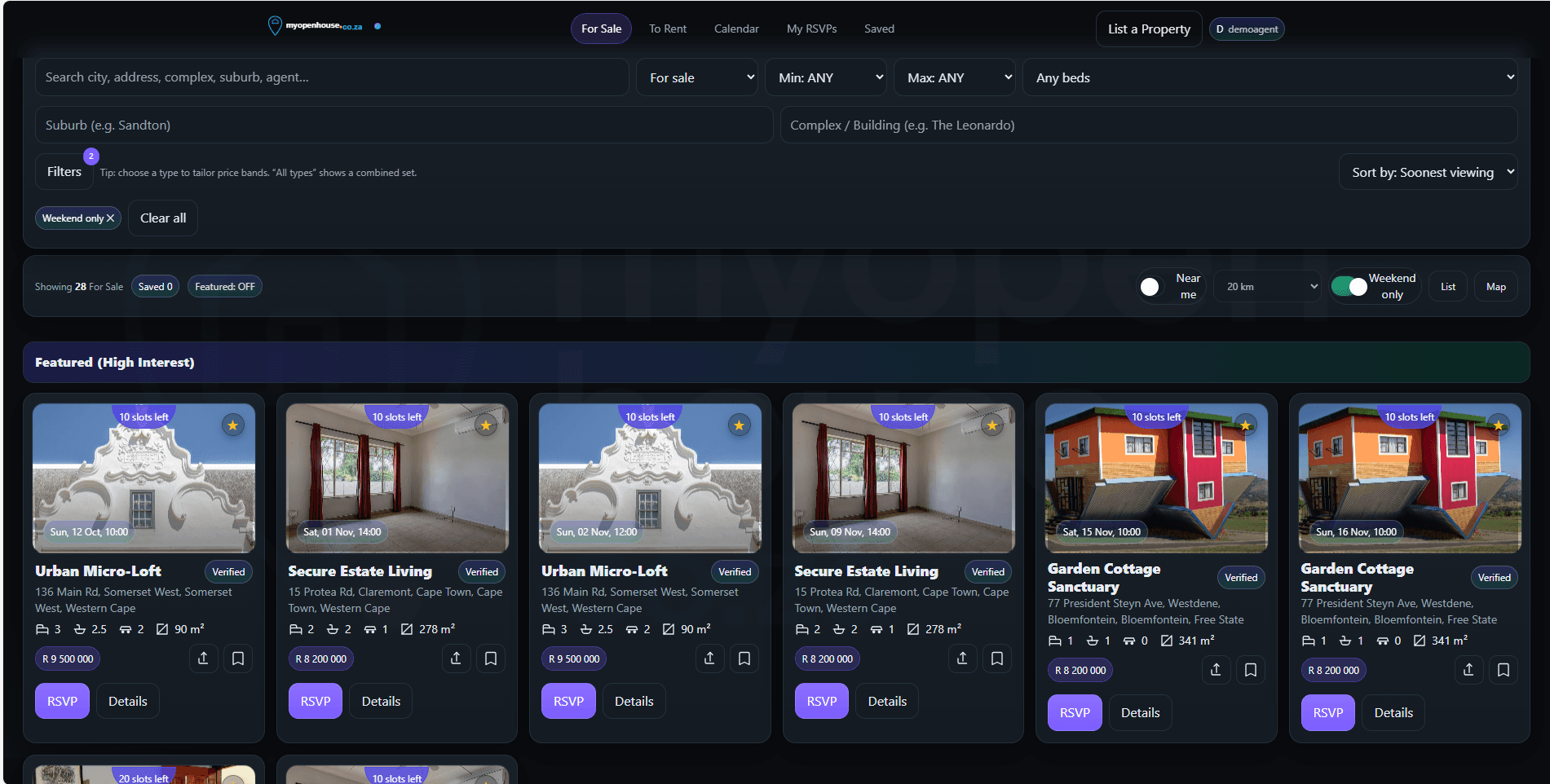 myopenhouse.co.za calendar view